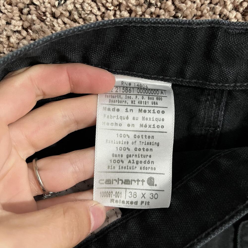 Carhartt Pants Mens 38x30 Black Relaxed Fit Carpenter Work Canvas Dungaree 90s - Picture 4 of 7
